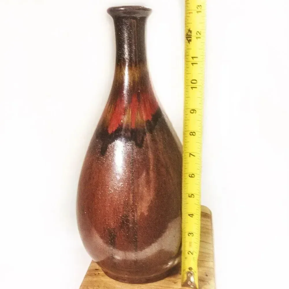 Tall Raku Drip Glazed Ceramic Studio Art Vase